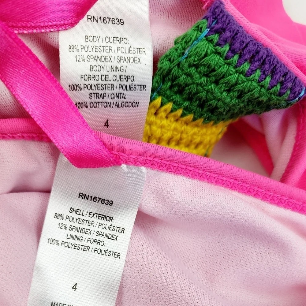 Betsey Johnson Pink Crochet Strap 2 Piece Swimsuit